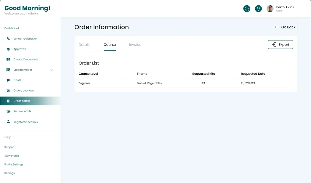 Courses ordered