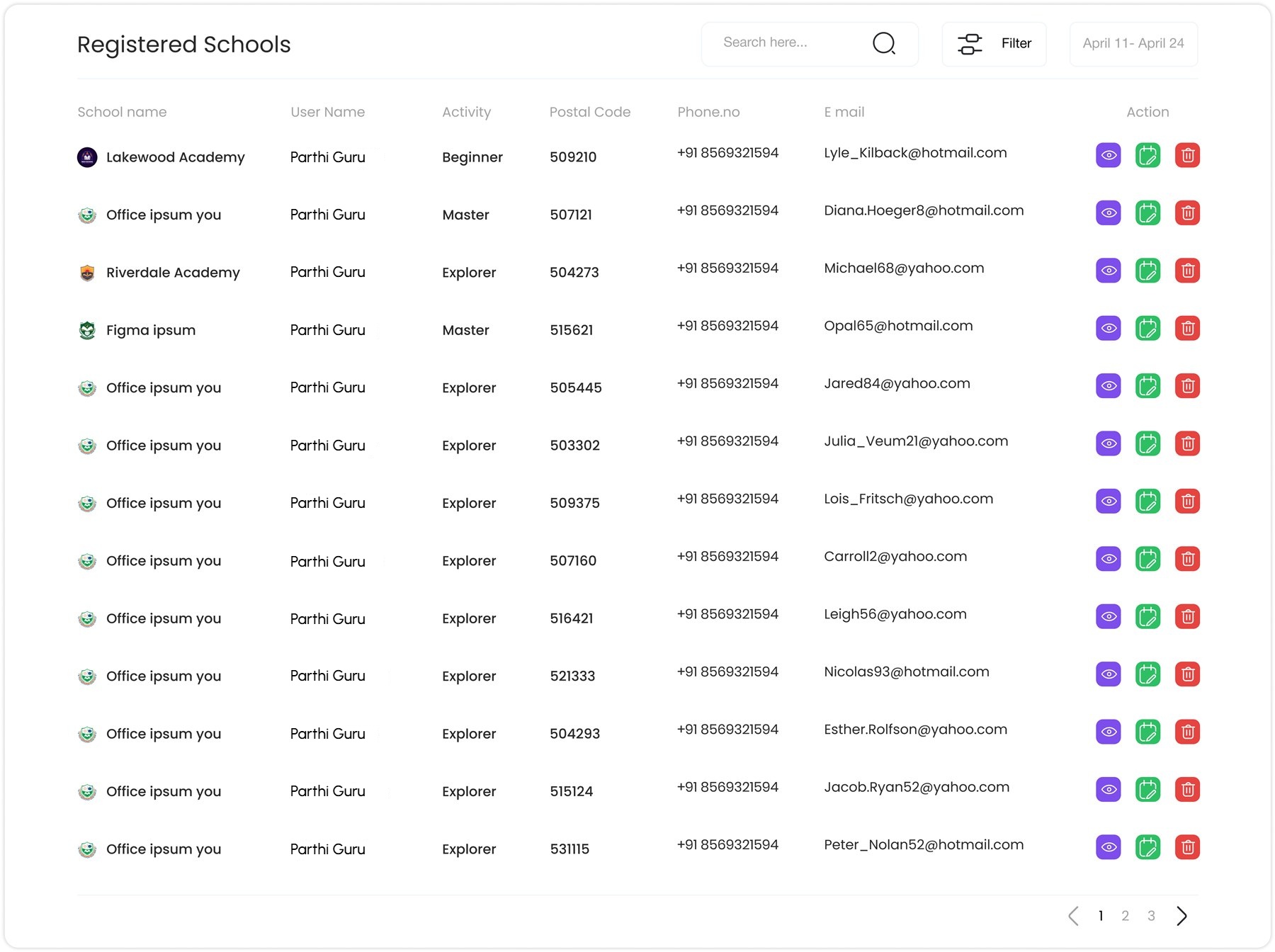 Every school, level and contact in one place